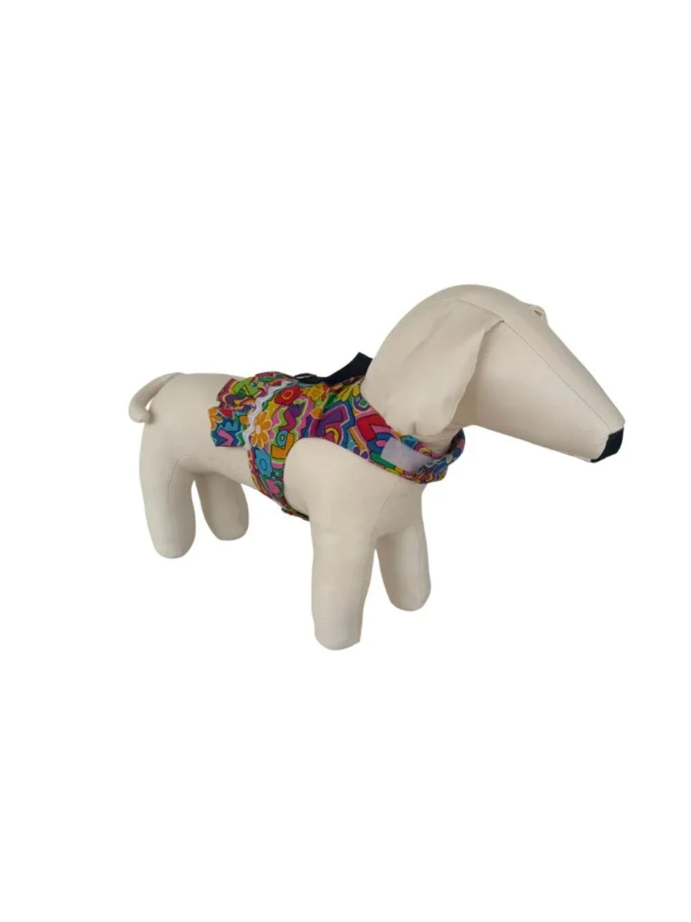 Handmade Small Dog Adjustable Dress Outfit w Harness Colorful Ruffled Floral